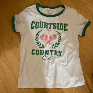“Courtside Country Club” White & Green Tee w touch of Pink